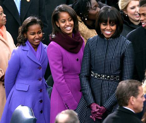 Michelle Obama and her daughters during the 2013 inauguration. 