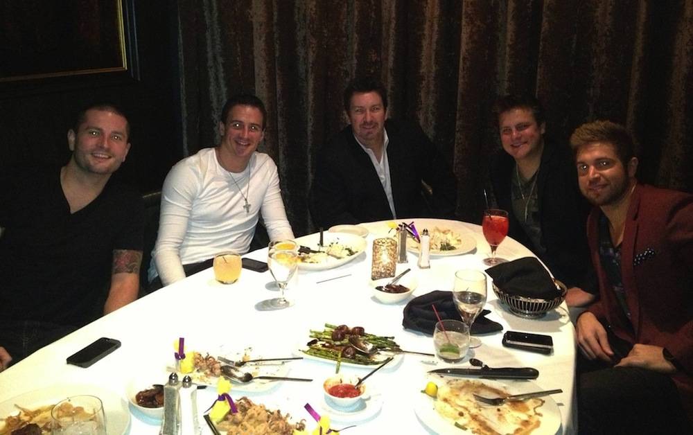 Ryan Lochte with friends at dinner in Andiamo at the D Casino Hotel Las Vegas