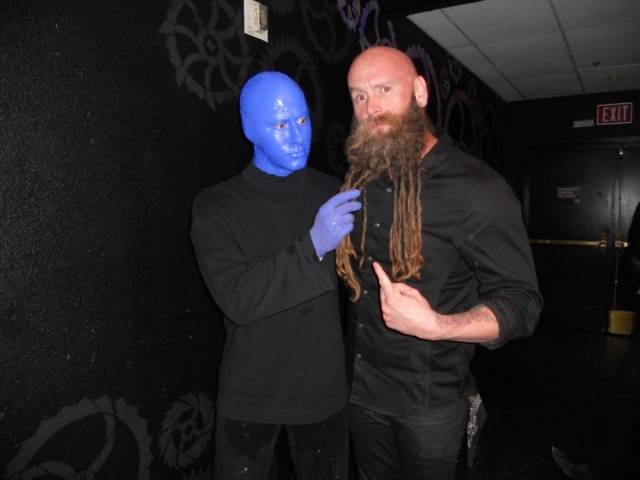 Chris Kael of Five Finger Death Punch with the Blue Men