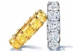 Cushion-cut fancy yellow and white diamond ring set in platinum, $250,000