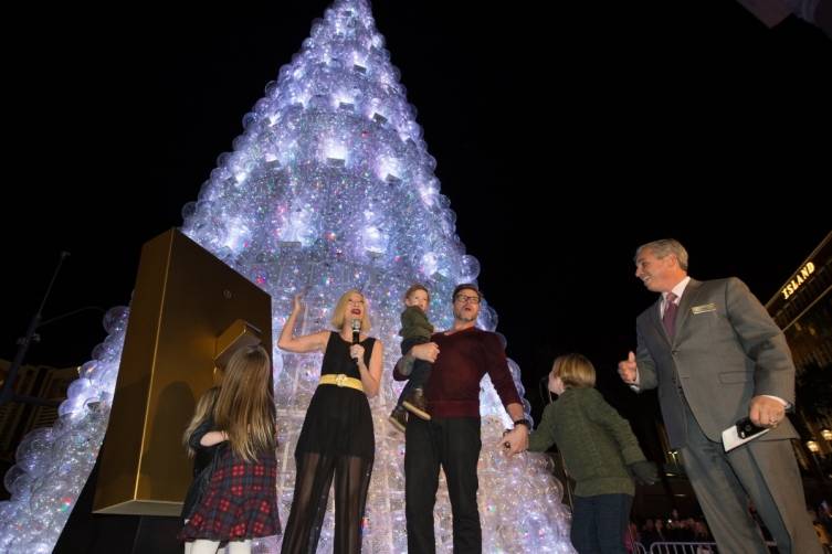 Tori Spelling, Dean McDermott and their family and John Caparella President and COO of The Venetian The Palazzo and Sands Expo light The Christmas Tree