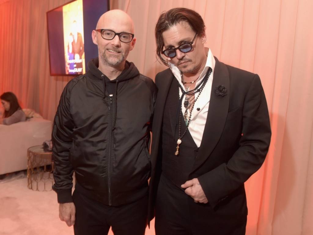 Moby and Johnny Depp attend Moby (L) and actor Johnny Depp attend the Art of Elysium and Samsung Galaxy present Marina Abramovic's HEAVEN gala in January 
