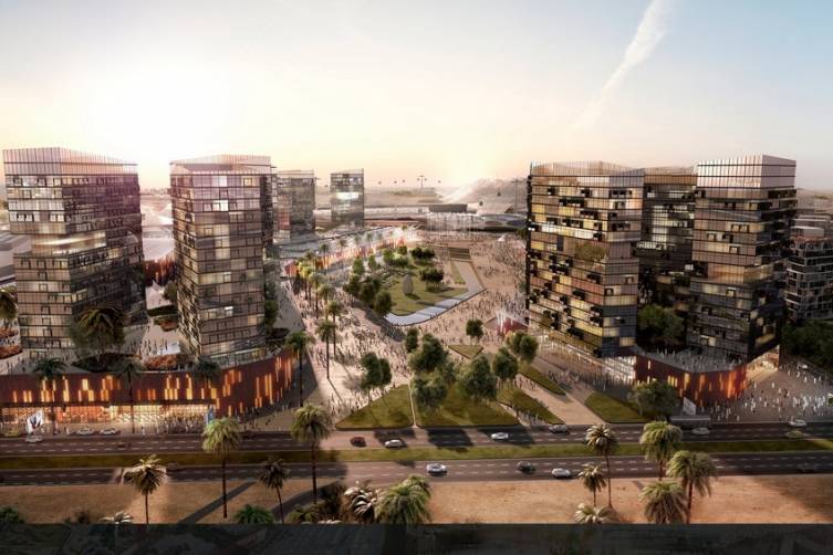 This rendering displays The Expo Village, which will be a a secure residential community development adjacent to the Expo 2020 Dubai site, providing full-time housing facilities for staff and participants involved in the event delivery.