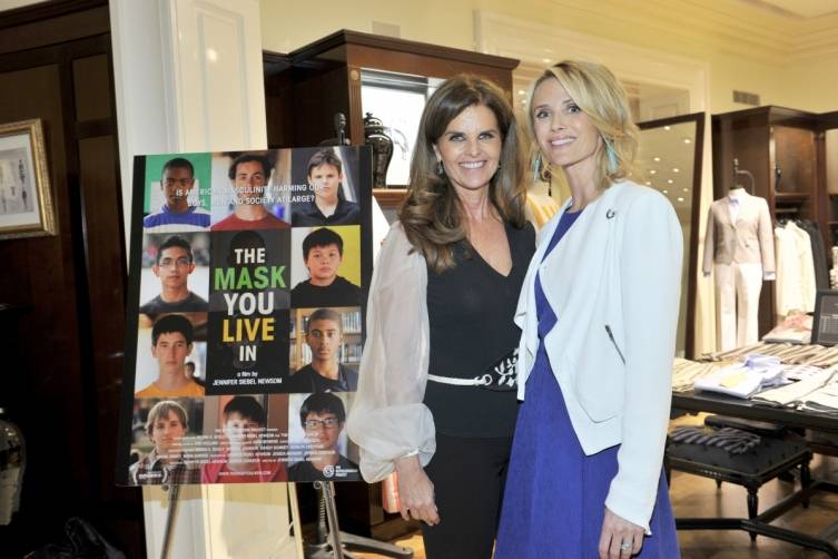 Jennifer Siebel Newsom and Maria Shriver at the LA premiere of 'The Mask You Live In'