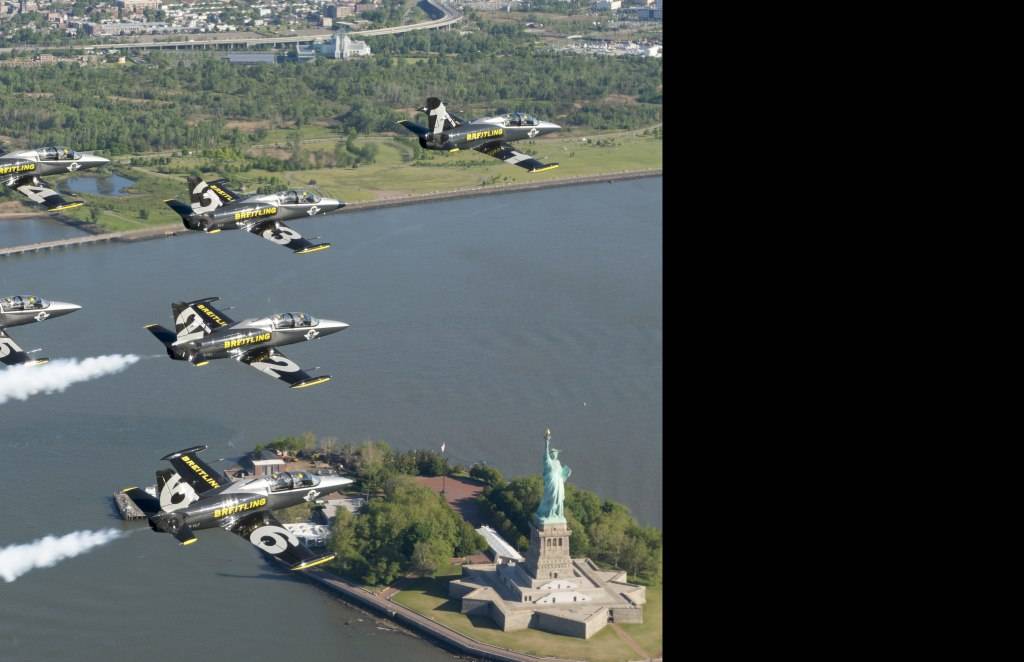 Breitling Jet Team Flies Over Statue of Liberty. 