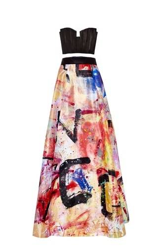 Alice + Olivia strapless bustier and ball skirt hand-painted By Domingo Zapata, 2015