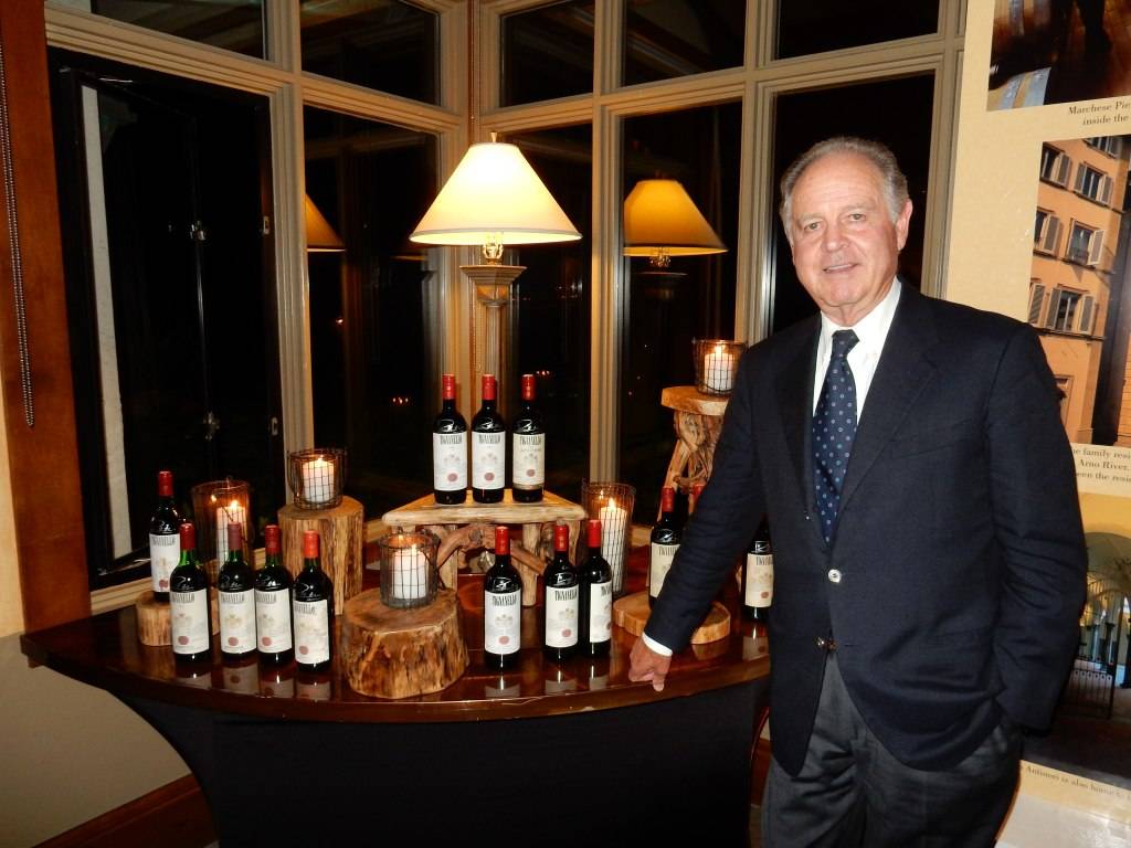 Marchese Piero Antinori with wine collector Rick Leese's collection of every vintage of Antinori Tignanello.