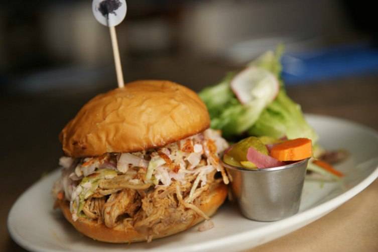 The pulled pork sandwich is made from heirloom Berkshire pork.