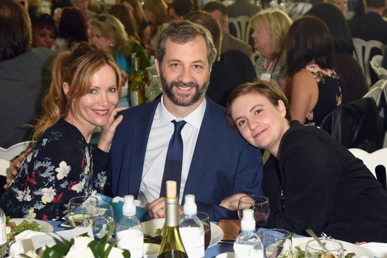 Actress Leslie Mann, honoree Judd Apatow and actress/writer Lena Dunham attend The Rape Foundation's annual brunch at Greenacres, The Private Estate of Ron Burkle on October 4, 2015 