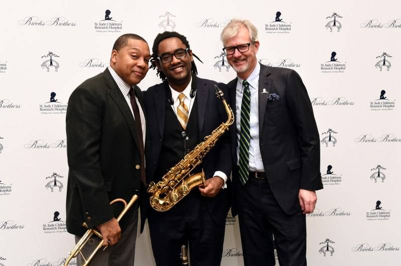 NEW YORK, NY - DECEMBER 16: Wynton Marsalis (L) and Claudio Del Vecchio, Chairman and CEO, Brooks Brothers (R) attend Brooks Brothers holiday celebration with St. Jude Children's Research Hospital Brooks Brothers Madison Avenue Flagship on December 16, 2015 in New York City. (Photo by Ilya S. Savenok/Getty Images for Brooks Brothers)