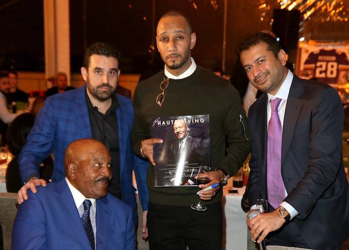 SAN FRANCISCO, CA - FEBRUARY 04: (L-R) Former Cleveland Browns running back and NFL Hall of Famer Jim Brown, Seth Semilof, hip-hop artist Swizz Beatz, and Kamal Hotchandani attend Haute Living And Louis XIII Celebrate Jim Brown's 80th Birthday on February 4, 2016 in San Francisco, California. (Photo by Joe Scarnici/Getty Images for Haute Living)
