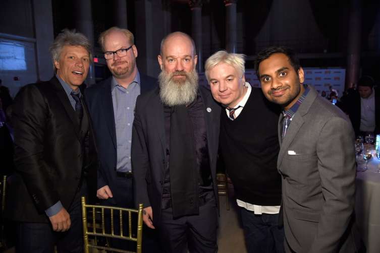  Jon Bon Jovi, Jim Gaffigan, Michael Stipe, Mike Myers and Aziz Ansari attend Food Bank Of New York City's Can Do Awards 2016 hosted by Michael Strahan and Mario Batali in New York City. (All photos by Kevin Mazur/Getty Images for Food Bank of New York City.