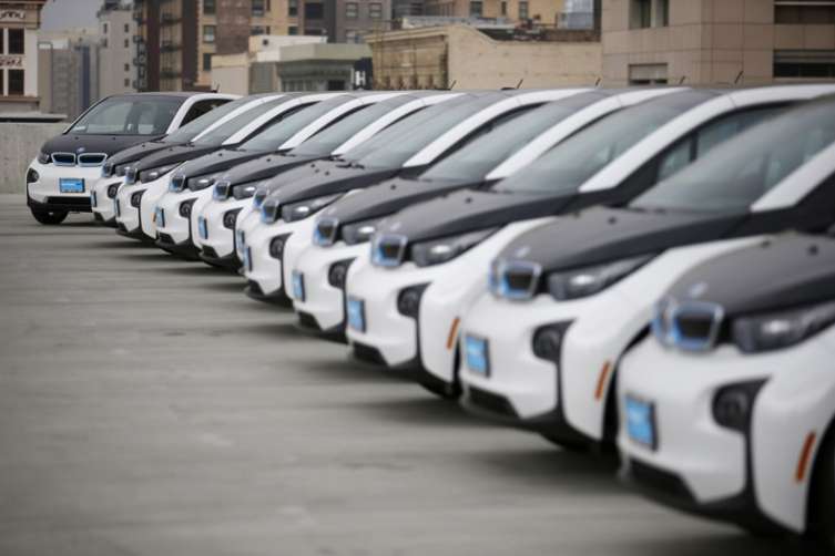 Los Angeles Police Department's newly unveiled transportation fleet of 100 fully-electric BMW i3 vehicles 