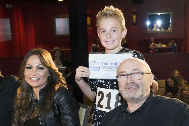 Orianne Collins, Devin Shattuck and Phil Collins at the 2016 Little Dreams Foundation music auditions held at the Seminole Hard Rock Hotel & Casino in Hollywood on June 11th, 2016. Invited to the open audition were singers, drummers, musicians, guitarists, keyboard players, bass guitarists, violinists, trumpets or any other orchestral instrument player to participate to become one of the LDF “Little Dreamer” kids. (Photo by MagicalPhotos / Mitchell Zachs)