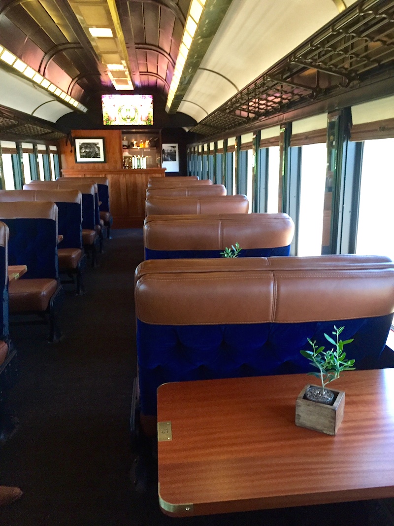 The inside of the refurbished vintage train car