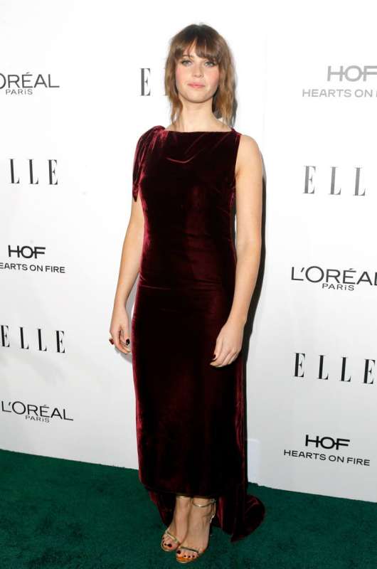 Honoree Felicity Jones is wearing a Dior dress and David Webb jewels.
