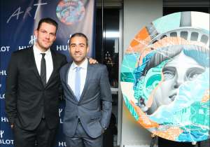 Street Artist, Tristan Eaton and Managing Director of Hublot of America, Jean-Francois Sberro at the unveiling of Hublot Classic Fusion Aerofusion Concrete Jungle timepiece