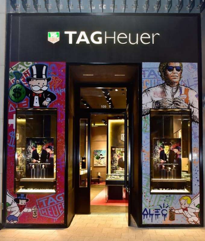 The facade of Tag Heuer's Miami boutique got a graffiti uplift by Alec Monopoly. 