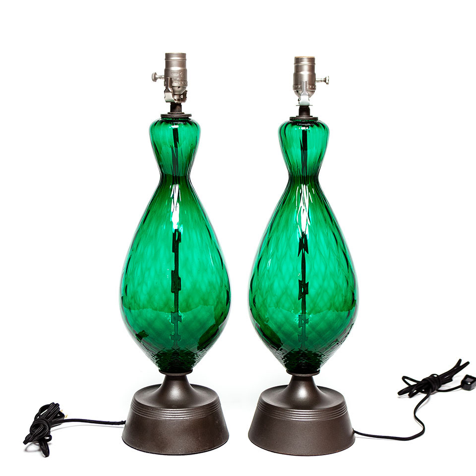 Mid-Century Green Glass Lamps, Jay Jeffers The Store