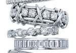 Top to bottom: Bands in platinum with diamonds: Tiffany Soleste; Tiffany & Co. Schlumberger Sixteen Stone; Tiffany Jazz Channel set; and Tiffany Bezet