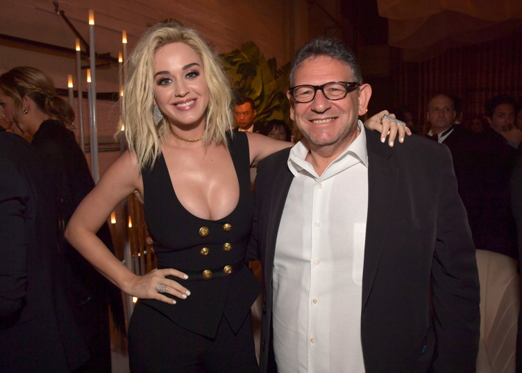 Singer/songwriter Katy Perry (L) and Chief Executive Officer of Universal Music Group Lucian Grainge attend Universal Music Group 2017 Grammy after party