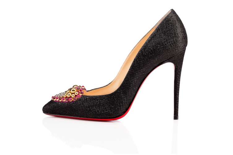Christian Louboutin Coralta - black point toe pump with beaded heart 