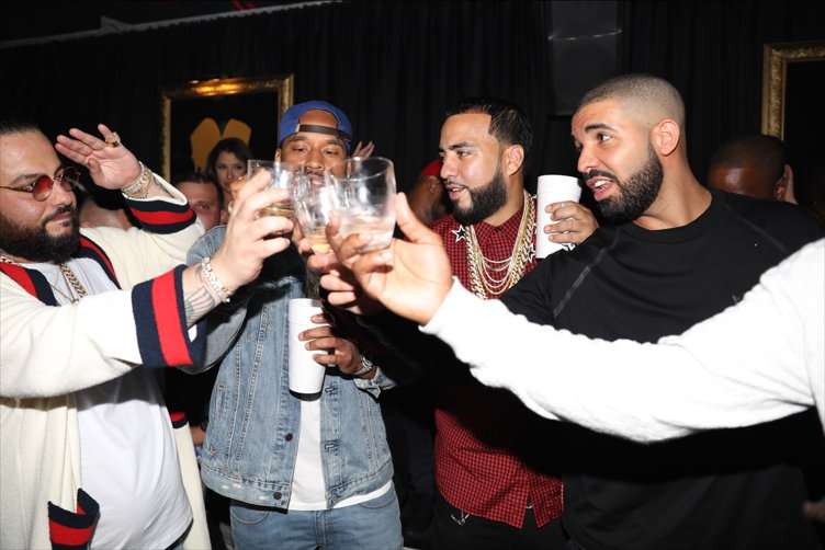Belly, P Reign, French Montana & Drake toast Belly with Grey Goose VX