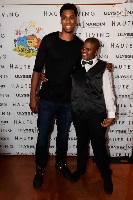 Hassan Whiteside and Nassan Wright-Abubakrr at the National Autism Day Dinner> at Cipriani Downtown Miami on April 1, 2017 in Miami, Florida.