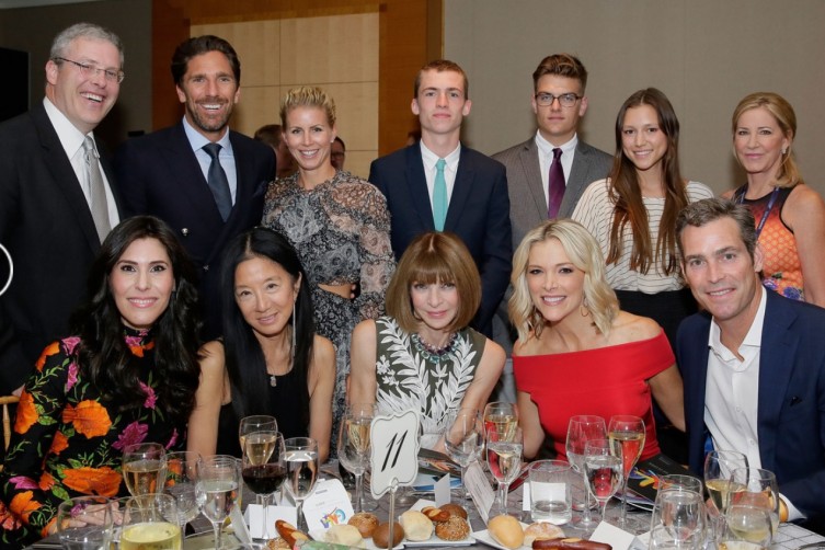 (Standing, back row, left to right) USTA Foundation Vice President and Board Member Y. David Scharf, Henrik Lundqvist, Therese Lundqvist, Luke Wintour, Chris Dodsworth, Josephine Becker and Chris Evert, (seated, front row, left to right) Cheryl Scharf, Vera Wang, Anna Wintour, Megyn Kelly and Douglas Brunt.