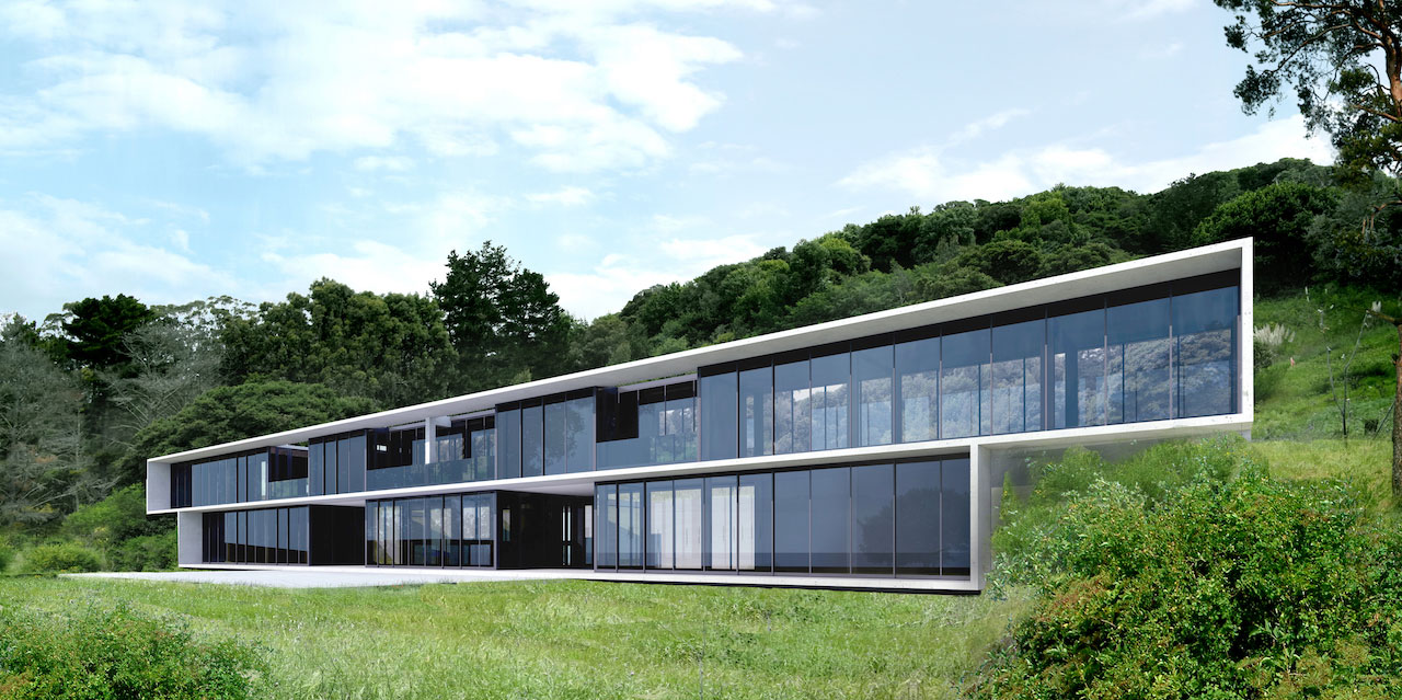 A rendering of the back of the Saitowitz-designed home