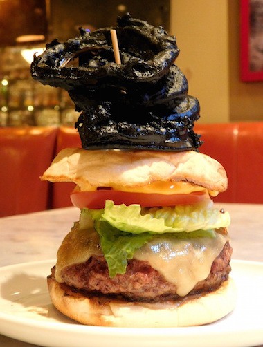 Burger with Black Onion Rings