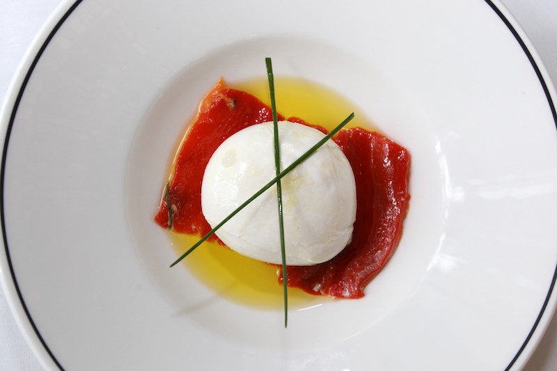 Burrata with confit peppers