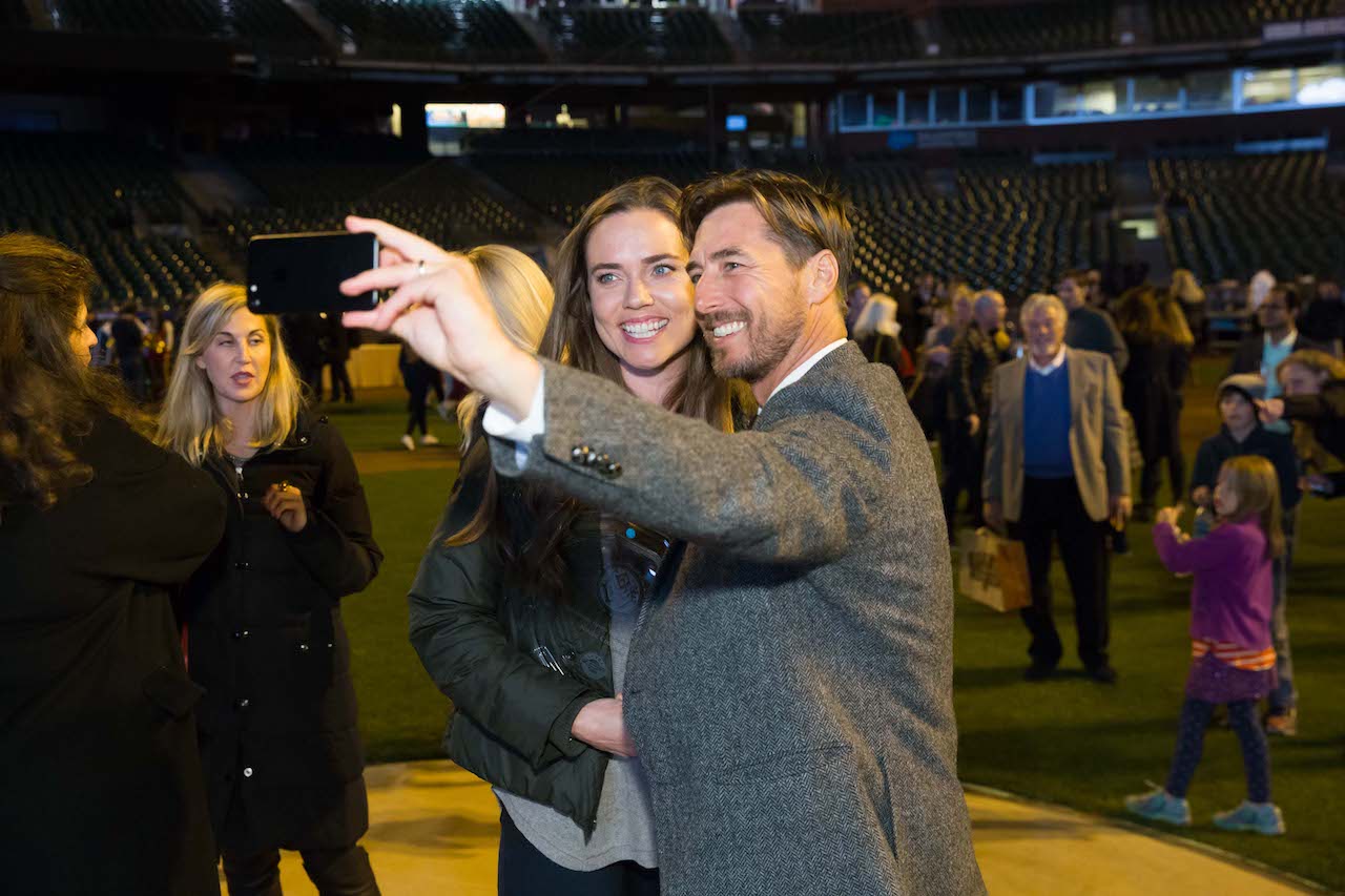 Natalie Coughlin and Jonny Moseley at last year's Holiday Heroes