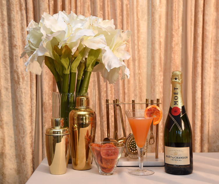 The signature cocktail for the 2018 Golden Globes, The Moet 75, on display at the 75th Golden Globe Awards Show Menu Unveiling at The Beverly Hilton Hotel 