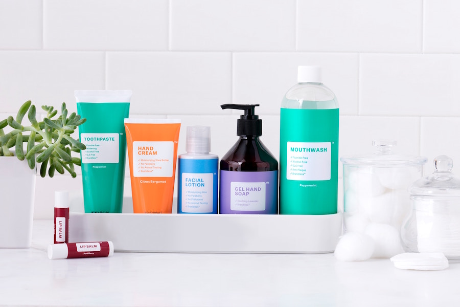 An assortment of Brandless beauty products