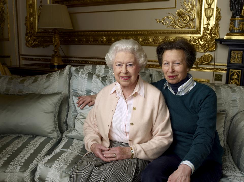 The Queen and her daughter, Anne, the Princess Royal, in the White Drawing Room at Windsor in April 2016
