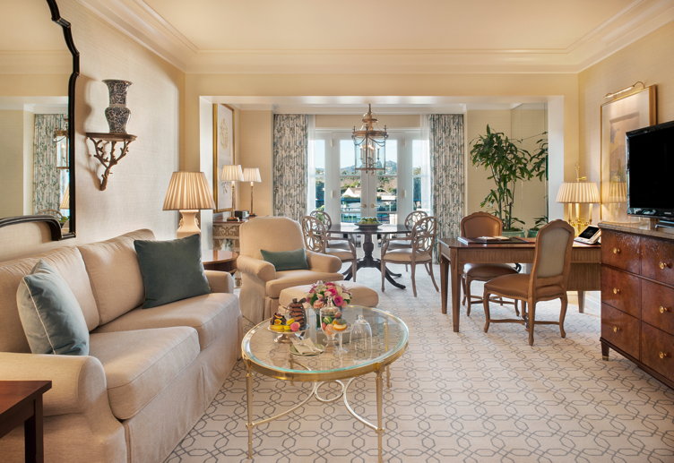 Deluxe Suite Living Room at the Peninsula Beverly Hills 