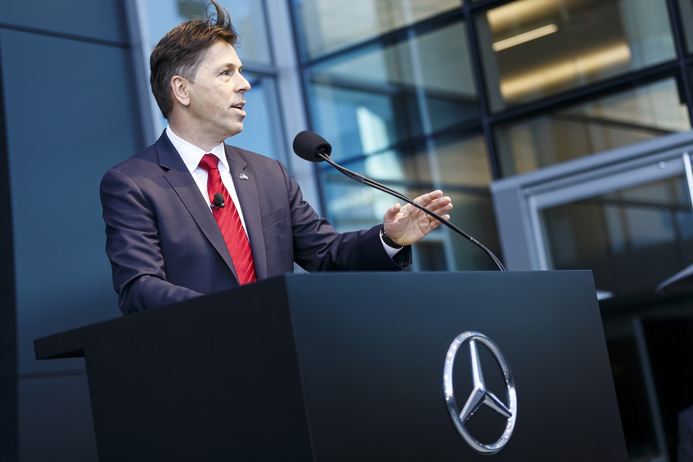 Dietmar Exler, President and CEO at Mercedes-Benz USA, speaks during the opening of the new Mercedes-Benz USA corporate headquarters on March 15, 2019 in Sandy Springs, GA. (Paul Abell/Abell Images for Mercedes-Benz USA)