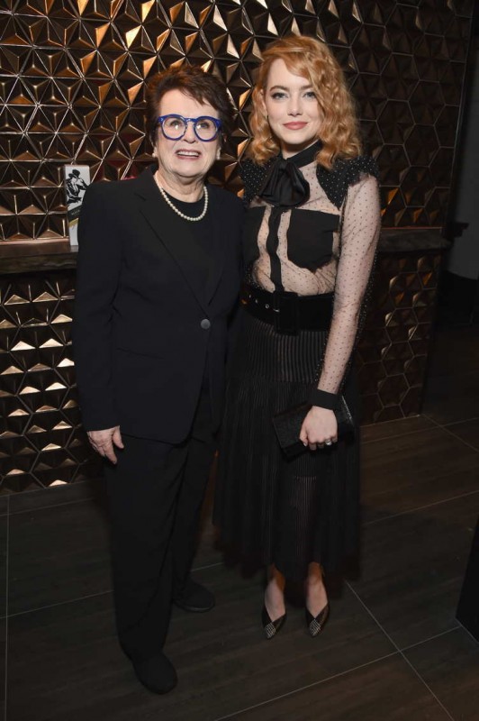 Billie Jean King (L) and Emma Stone celebrate with Jane Walker by Johnnie Walker at the 11th Annual Women In Film Pre-Oscar Cocktail Party at Crustacean on March 2 