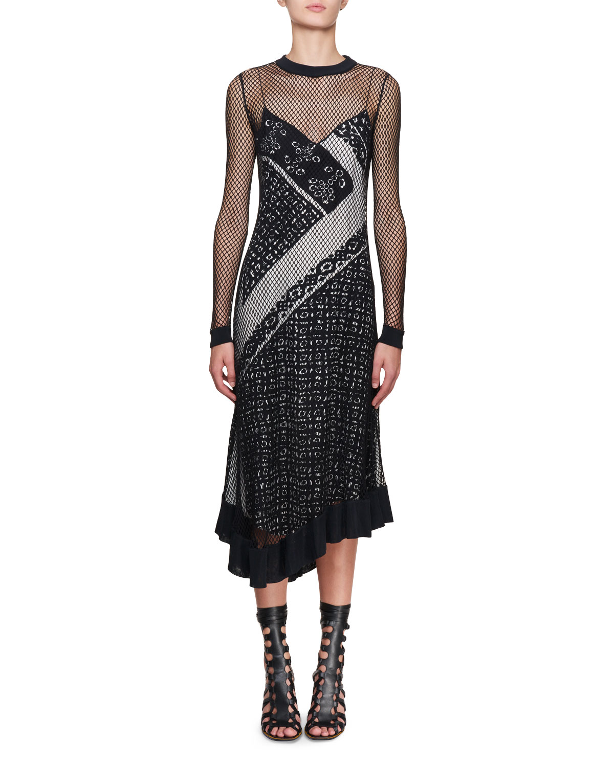 Altuzarra's Kleber fishnet long-sleeve bandana-print midi dress