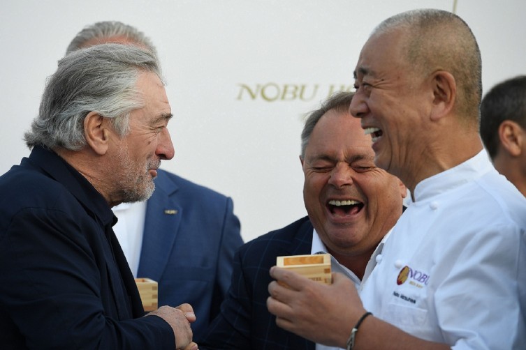 Robert De Niro & Chef Nobu Matsuhisa at the Nobu Hotel in Ibiza for the official Sake Ceremony