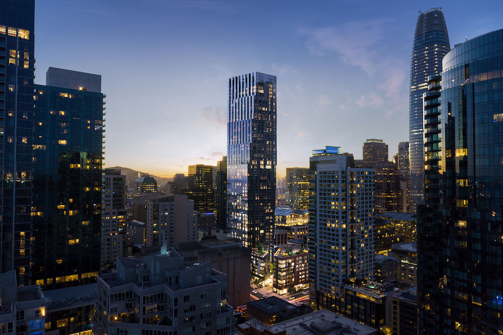 A rendering of the building and San Francisco's skyline