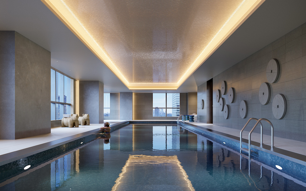 A rendering of The Avery's indoor lap pool 