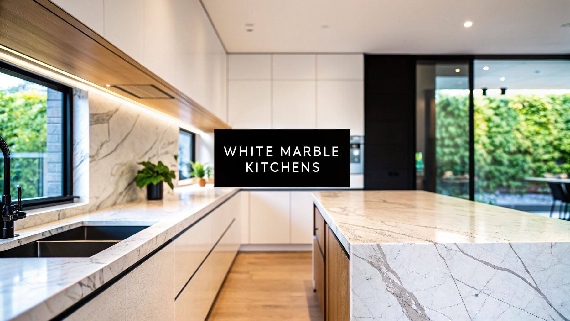 white kitchens with marble