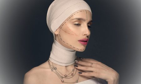 model posing for palstic surgery concept - winter aesthetic treatments