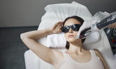 model posing during hair removal