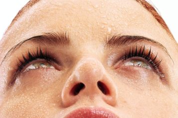 sweaty model face upword closeup