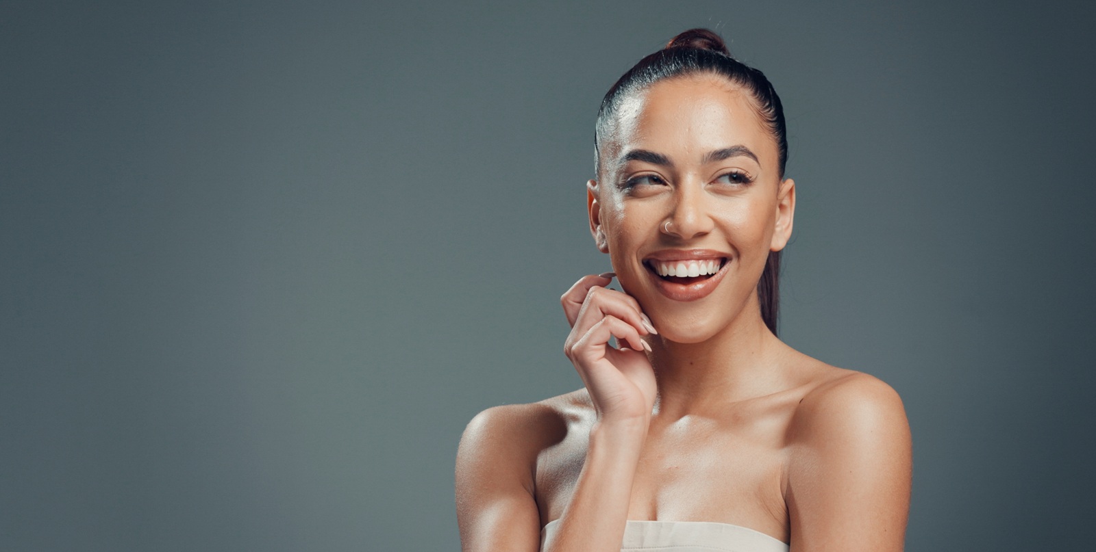 skincare and mockup with woman in studio for beauty