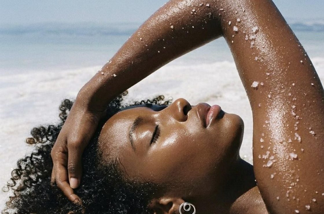 black model on the beach