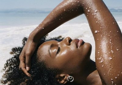 black model on the beach